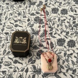 Vintage Juicy Couture Red and Gold Duo Heart Necklace